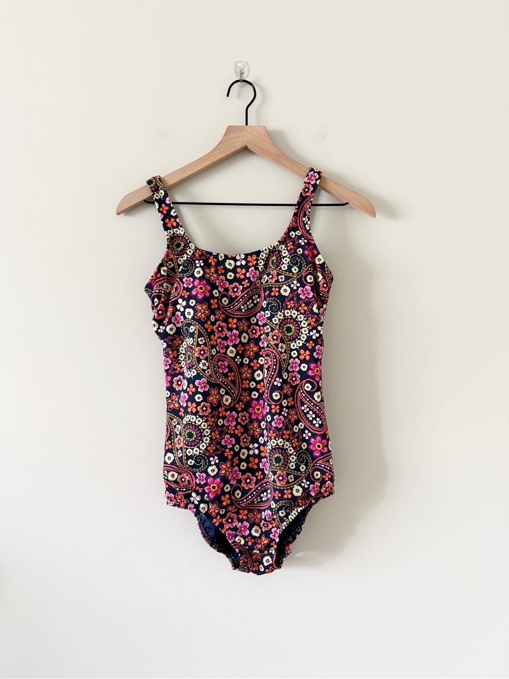 Lands End Floral Paisley One-Piece Swimsuit - Pink & Black Size 10